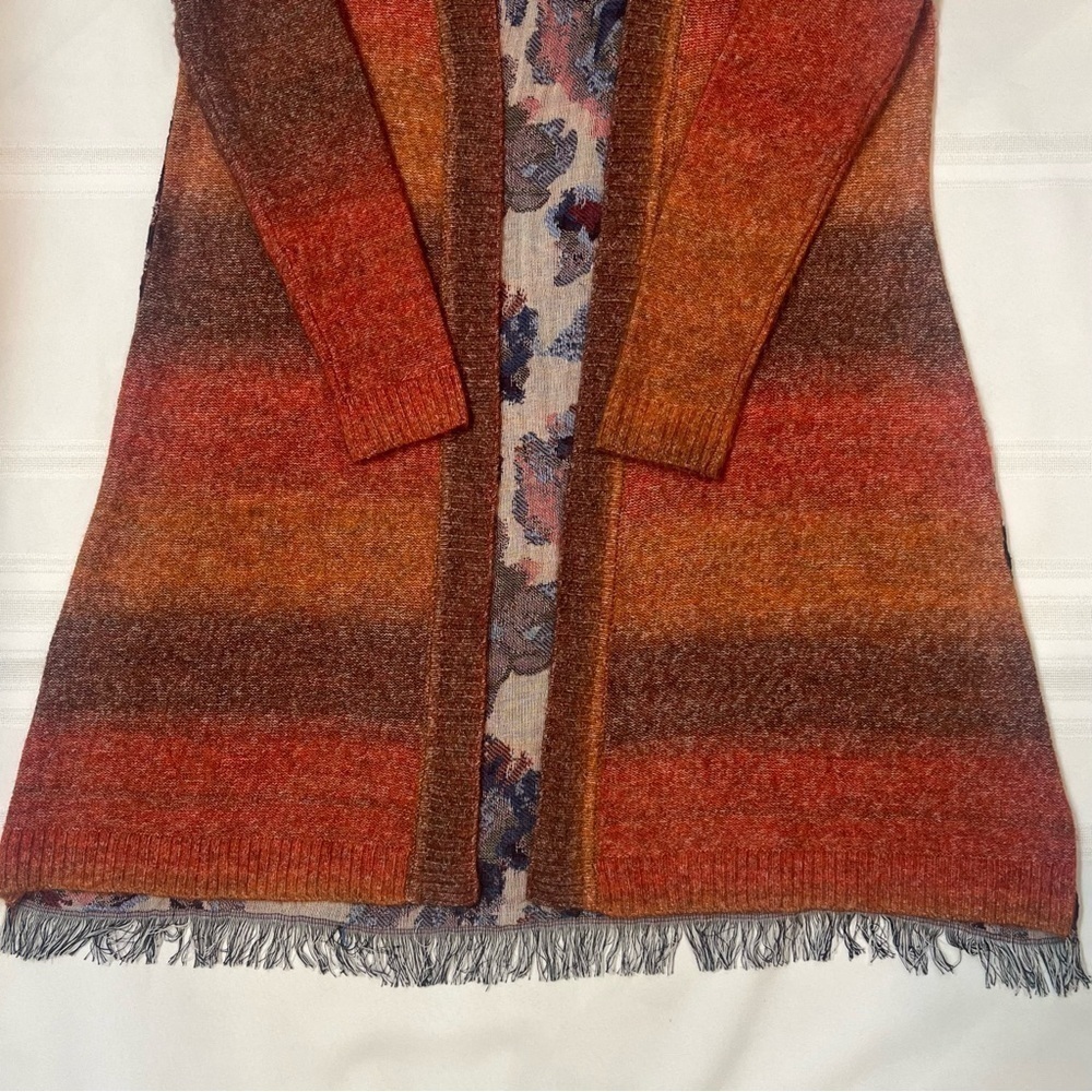 John Mark Open Duster‎ Cardigan Sweater Ombre Front Floral Fringe Boho Sz S EUC - Picture 6 of 13